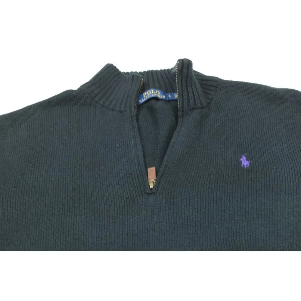 Polo Ralph Lauren 1/4 Zip Pullover Sweater Mens Large Black Long Sleeve Cotton